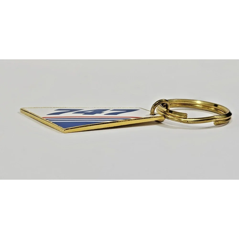 Vintage 747 Jet Airplane Tail Keychain Gold Tone Enamel Aviation Airline Pilot